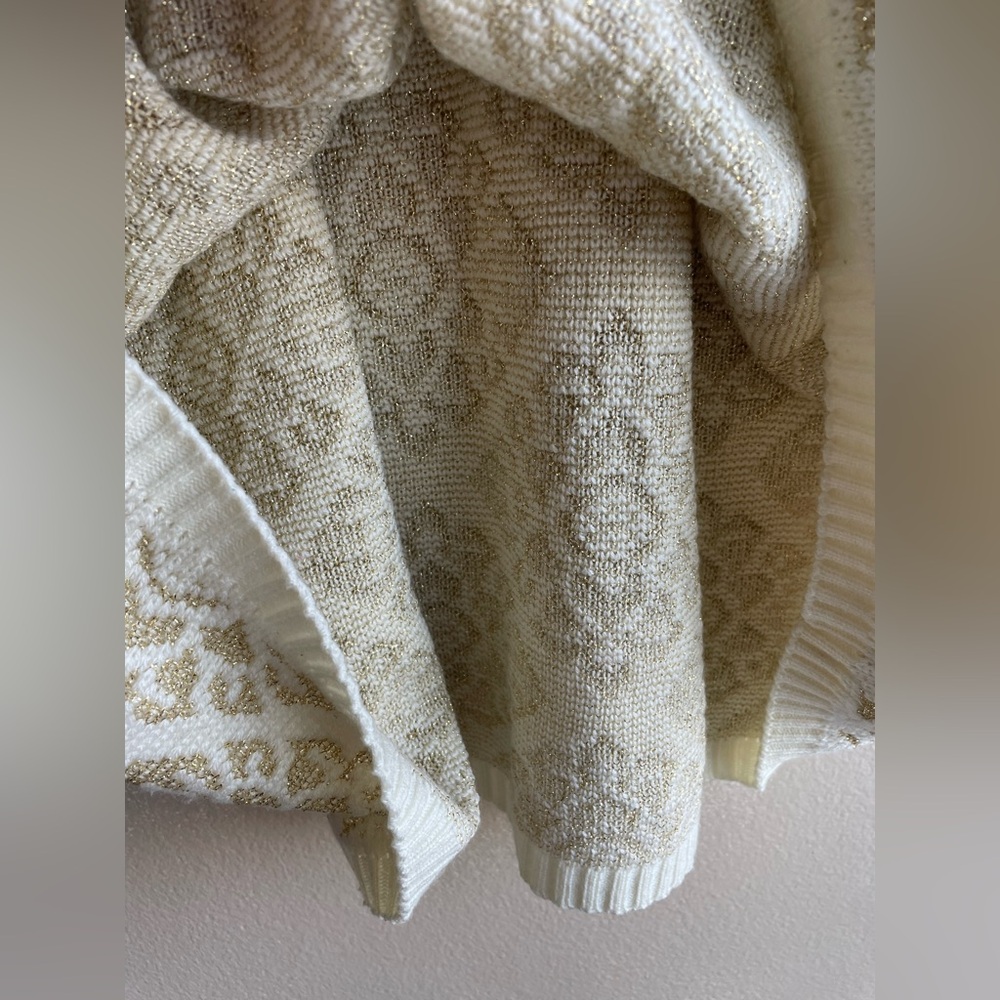 Venezia Women Crew Ivory Gold Shimmer Design Oversized Sweater Size 1X - Picture 7 of 9